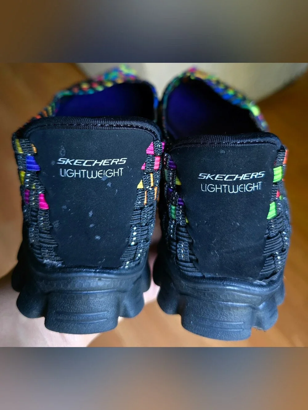 Sz 7 Women's SKECHERS EZ FLEX 2 - DELPHI Lightweight Rainbow Multicolor Woven Me
